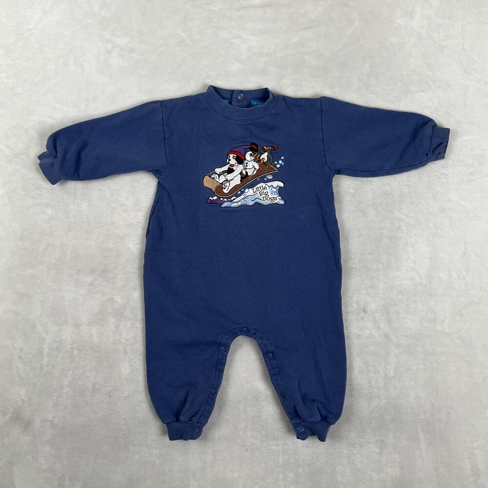 VTG Little Big Dogs Coverall Boys 3T Blue Fleece One Piece Winter Dog Snowflake